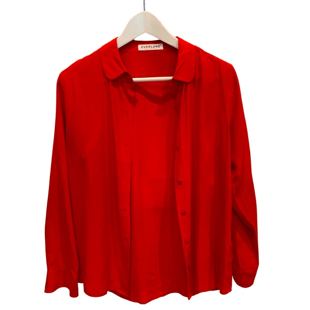 Everlane, bright red silk blouse